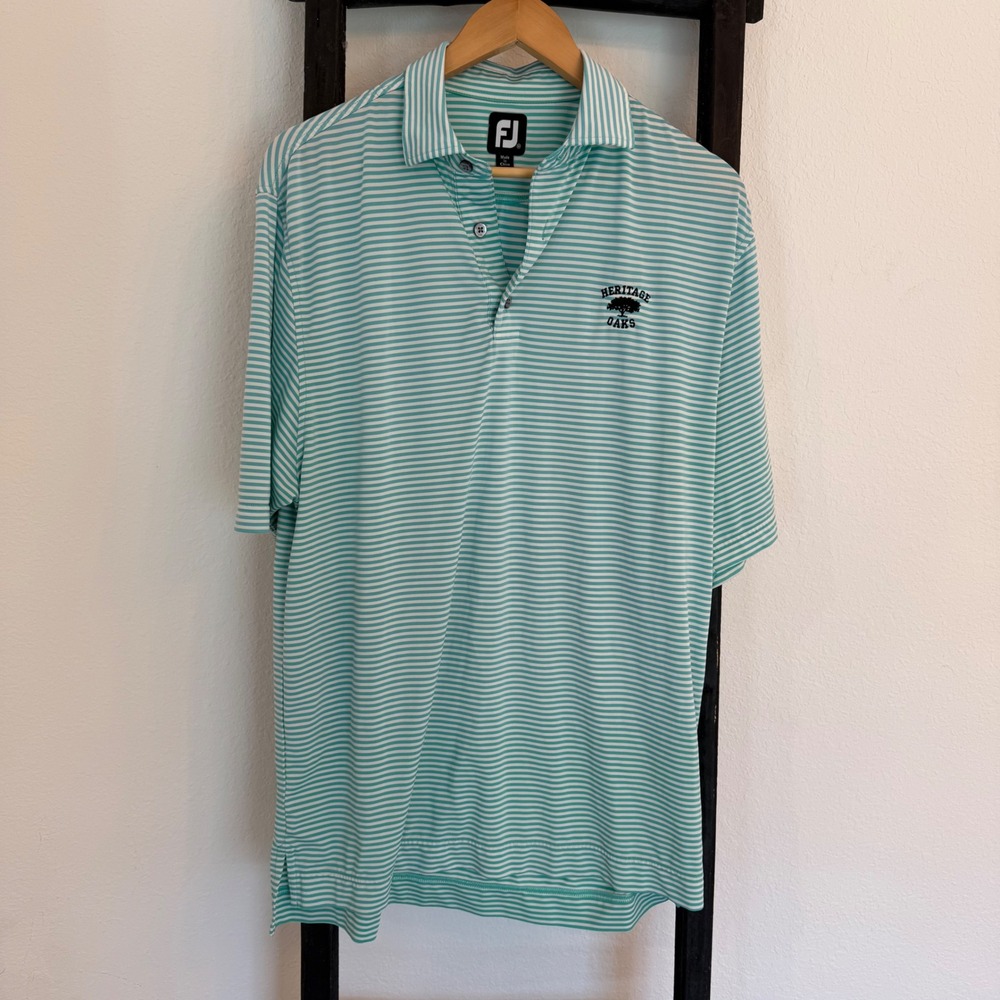 FootJoy Golf Polo Shirt‎ Mens Medium Green Striped Heritage Oaks